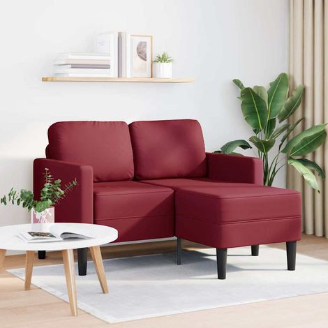 Divano 2 Posti Sofa con Chaise a L Rosso Vino 125 cm in Similpelle (1/5)