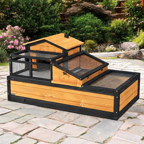 Enclos tortues 2 niveaux bois pin peint jaune 112 cm en métal (1/5)
