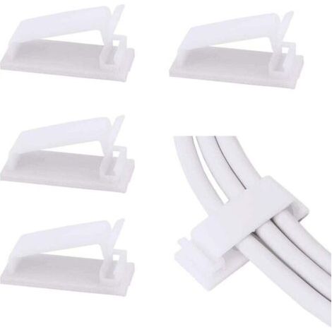 Lot de 50 clips de gestion de câbles auto-adhésifs (blancs), organisateurs de câbles, clips de fil, support de cordon pour TV, PC, câble Ethernet sous le bureau, la maison et le bureau.