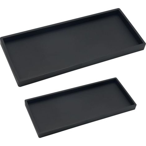 2 Plateaux Salle de Bain, Plateau Rectangulaire Noir, Plateau Rangement Salle de Bain pour Vanité, Baignoire, évier de Cuisine Et Plateau en Silicone Salle de Bain (1/5)