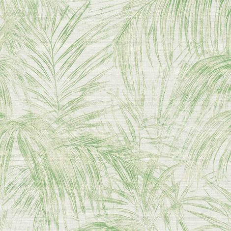 Papel pintado naturaleza Profhome 399811 papel pintado vinílico estampado en caliente tejido non tejido ligeramente texturado con palmeras mate blanco blanco-crema verde hierba 5,33 m2