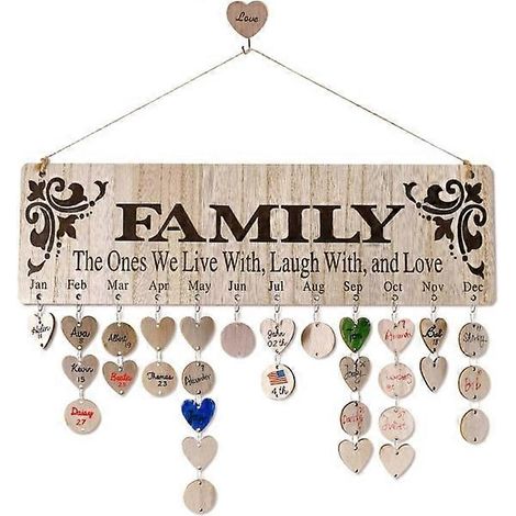 HONORNIC - Tableau calendrier mural en bois en forme de rappel et de suivi des anniversaires familiaux, avec 50 étiquettes. (1/5)