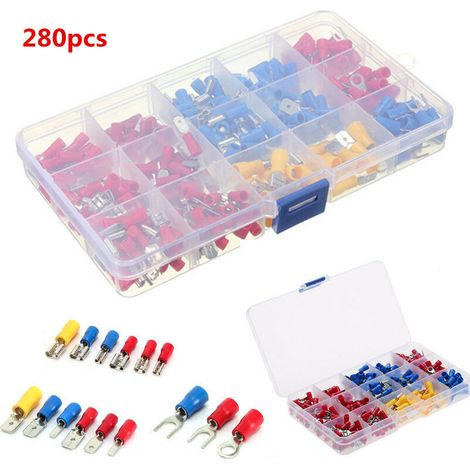 280pcs Cosses Electriques, Cosses Electriques pour Voiture,Connecteur Electrique, Cosses Plates et Cosses fourches, Assortiment Connecteurs Isoées se (1/5)