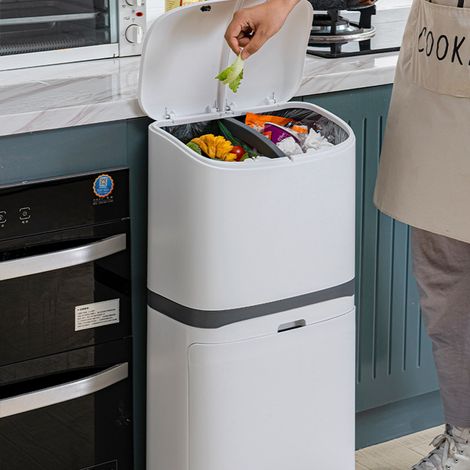 White 48L Step on Rubbish Bin Double Layer with Inner Buckets