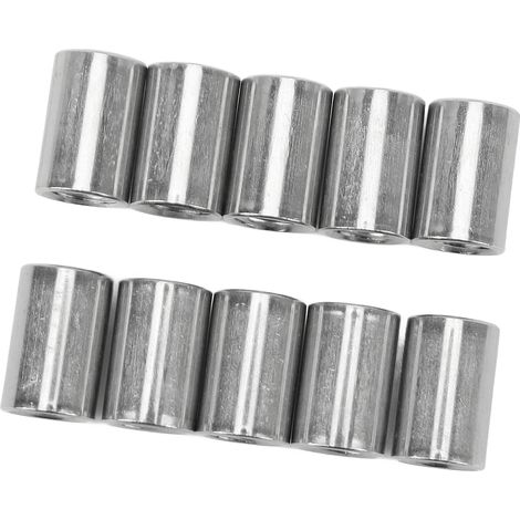 Lot de 10 écrous de raccordement ronds M10x1,5 L20 mm en acier inoxydable, filetage femelle, pour manchon fileté. (1/5)