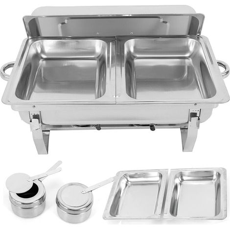 Chauffe-plats en acier inoxydable avec couvercle/buffet, chauffe-plats, récipients chauffants, assiettes à manger en différentes tailles, pour la restauration, buffet, rectangulaire, (2 plaques) (1/5)