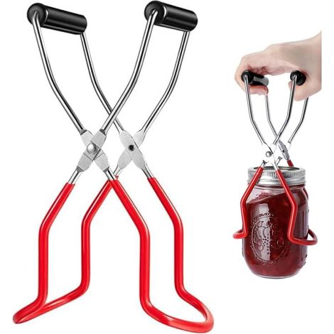 Pinces à bocal en acier inoxydable, outil de cuisine antidérapant avec poignée en vinyle de taille standard, permettant d'ouvrir et manipuler tous types de bocaux (1/5)