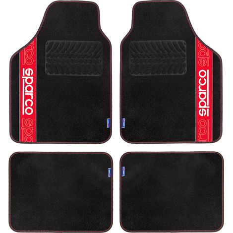 Sparco Set 4 tappetini neri universali 2 anteriori con logo e 2 posteriori per auto in moquette (1/5)
