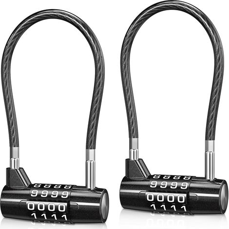 2PCS Cadenas à combinaison,Câble acier 5mm,Code 4 chiffres,Résistant eau,Pour vélo,gymnase,casier