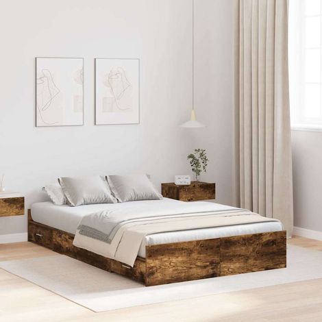 Cadre de lit avec rangement avec tiroir-Structure de lit avec stockage Chêne fumé 120 x 190 cm (1/5)