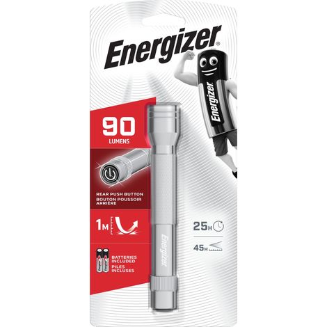 Energizer - Linterna LED de metal, 60 lúmenes, funciona con 2 pilas AA , linterna metálica para camping o uso de hogar [Clase de eficiencia energética A] (1/4)