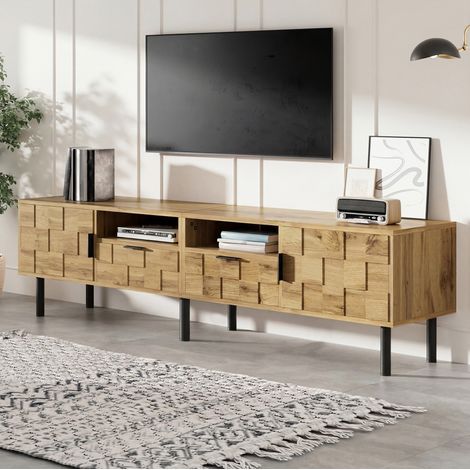 Mobile TV 160 x 35 x 42,5 cm con 2 ante, 2 cassetti e 2 vani, legno e nero DESVIAE (1/5)