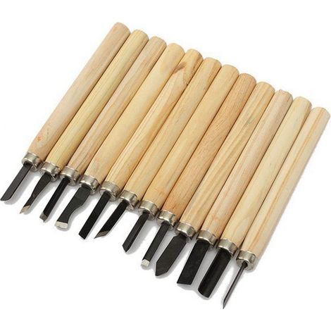 Coffret de 12 Mini-Outils de Sculpture sur Bois - Ciseaux à Bois à Main - Pour Menuisiers et Tourneurs - Manches en Bois (1/5)