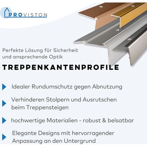 PROVISTON Treppenkante Aluminium eloxiert Silber Breite 37 mm Höhe 24 mm Länge 1000 mm Gebohrt Treppenkantenprofil Treppenwinkel Winkelprofil Kombiwinkel 1 Stück (1/3)