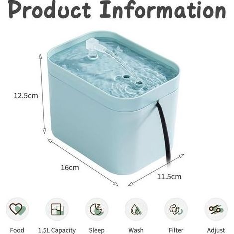 1.5L Silencieuse Fontaine à Eau pour Chats,Fontaine pour Chat Chien,Fontaine à Eau pour Chat avec Forme de Robinet,Filtrer Les Poils Divers Fontaine a Eau Chat Automatique