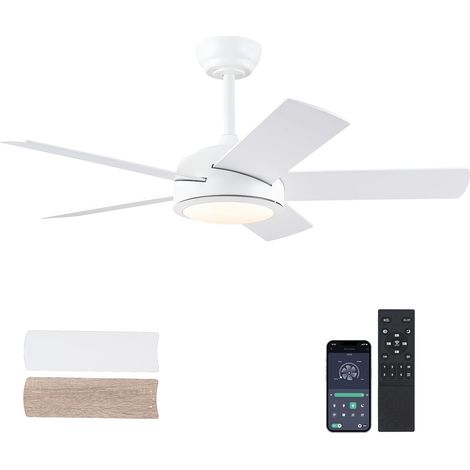 Lustre Ventilateur de Plafond Blanc avec Lumière LED 107cm, Moteur DC Ultra Silencieux pour Chambre et Salon, Plafonnier Design Moderne Profil Bas, 5 Pales Réversibles, Télécommande & App (1/5)