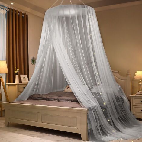 Moustiquaire pour lit double king size, rideau de lit à baldaquin, moustiquaire dôme, décoration de lit double, convient pour berceau de 1,8 × 2 m, lit d'enfant et lit d'adulte (gris) (1/4)