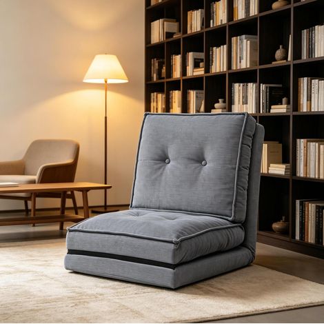 Sillón de suelo plegable multifunción, respaldo ajustable en 5 posiciones, terciopelo gris HAVRYA (1/5)