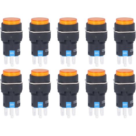 Packung mit 25 runden, 8-poligen, gelben, selbstverriegelnden Drucktastern aus ABS-Messing (220 V). (1/5)