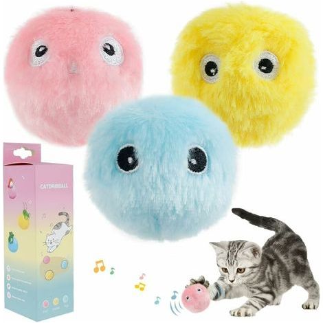 Juguete interactivo para gatos con sonidos de pájaros, ranas y grillos, pelotas de peluche para que los gatos las persigan (3 unidades) (1/5)