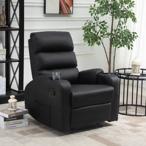 Fauteuil relax noir inclinable avec repose-jambes ajustable, similicuir, assise lounge confortable (1/5)