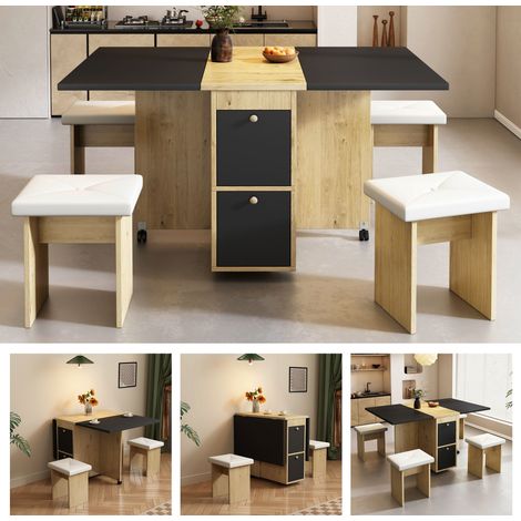 AS EASY Lot de table à manger (avec table à manger, 4 chaises), table à manger pliable, 120 x 80 x 75 cm, table à manger extensible, table à manger extensible multifonctionnelle, chaises de salle à ma