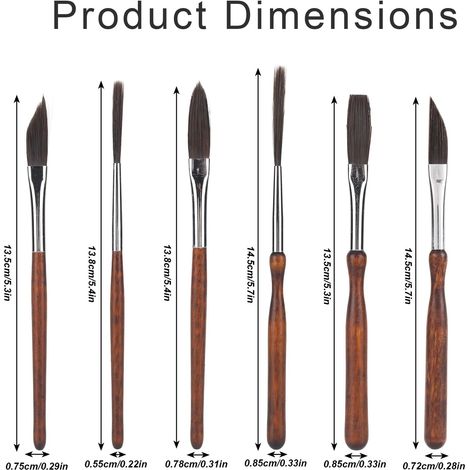 Lot de 6 Pinceaux à Fileter, en Forme Couteau en Forme d'Épée À Pointe Plate Longs Langue de Chat et Pinceaux Liner pour Les Lignes Fines et la Peinture Décorative (1/5)