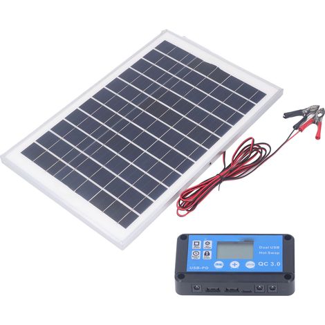 Kit panneau solaire 50 W 18 V avec contrôleur de charge étanche MPPT et pince de batterie de 3 mètres pour camping-car, bateau, remorque ou caravane. (1/5)