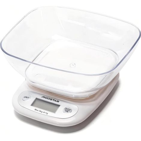 Balance de cuisine numérique Aigostar 5 kg, précision de 1 g, avec bol, pour la cuisine et la pâtisserie. (1/3)