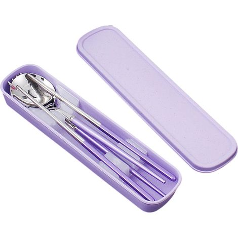 Couverts De Voyage - Ensemble Fourchette Cuillère Baguettes En Acier Inoxydable 304 - Étui Portable Violet - 3 Pièces (1/5)