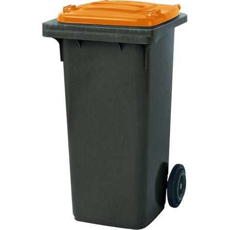 BRB Müllbehälter, Inhalt 120 Liter, Farbe anthrazit mit Buntem Deckel, BxTxH 480 x 550 x 930 mm, PE-HD (grau/orange)