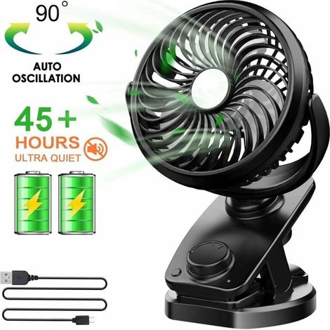 royaluxe - Ventilateur USB, Mini Ventilateur à Pile avec Rechargeable Batterie 5000 mAh, Ventilateur pc avec 4 Vitesses du Vent, Rotation De 360 ° par Air pour Bébé Poussette,Camping,Bureau,Voiture (1/5)