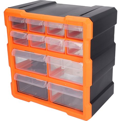 Coffre de Rangement Transparent 12 Tiroirs pour Bureau, Atelier, Artisanat et Quincaillerie - Boîte de Stockage pour Vis et Fournitures (1/5)