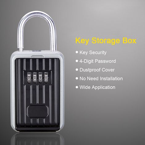 Coffre-fort à clés avec couvercle anti-poussière, pas besoin d'installer un mot de passe à combinaison à 4 chiffres, étui de cadenas de stockage extérieur, porte-code réinitialisable (1/5)