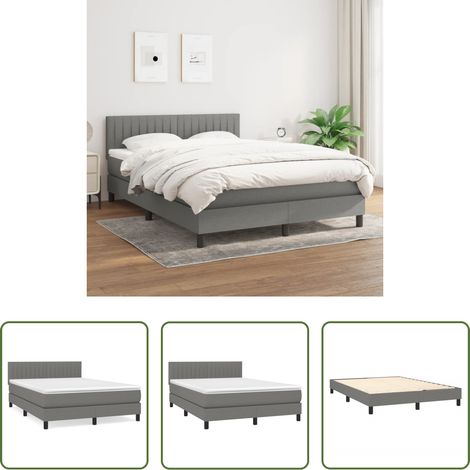 vidaXL Kopfteil - Boxspringbett mit Matratze Dunkelgrau 140x200 cm Stoff (1/5)
