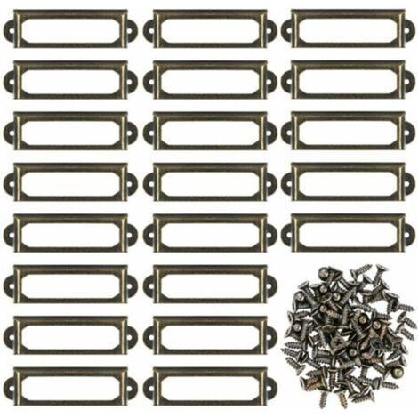 Set di 50 porta etichette in metallo per mobili, cassetti, biglietti, targhette, scaffali da ufficio e librerie (60 x 24 mm)