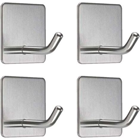 4PCS Stainless Steel Adhesive Wall Hooks with Square Base, Wall-Mounted Towel Hook for Bathroom, Kitchen, Door