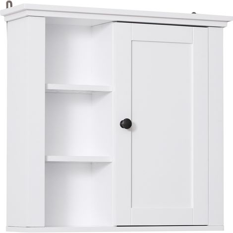 Homcom – Armoire murale salle de bain 53x14x50cm – 1 porte avec étagère réglable – 3 niches de rangement – MDF classe E1 blanc