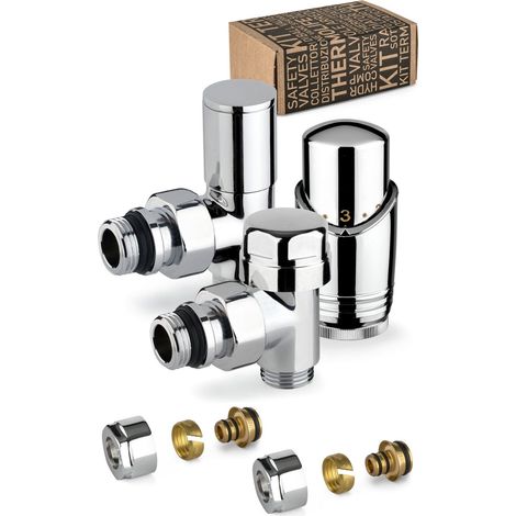 Kit valvole d'arredo termostatizzabili colore cromo con raccordo per tubo multistrato APM 100KC 015 M 16 12  Cromo