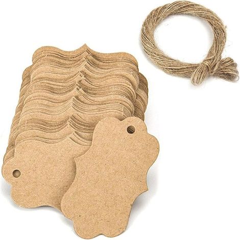 (Kraft paper) 100PCS Étiquettes Papier Kraft Étiquette Cadeaux 3x5cm avec Ficelle Jute pour Mariage, Anniversaire, Saint Valentin, Noël (1/5)