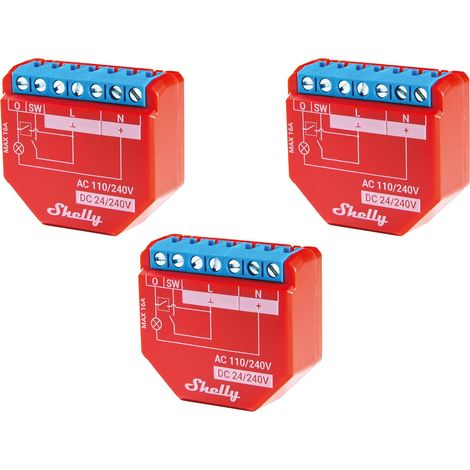ACTIONNEUR Wi-Fi SHELLY Plus 1PM, 16 A, Bluetooth, 3 unités