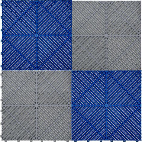 Vented Garage Floor Tiles With Edges – 60 Grey & 60 Blue