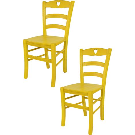 Tommychairs - Set 2 Sedie modello Cuore per cucina bar e sala da pranzo, robusta struttura in legno di faggio verniciata in anilina gialla e seduta in legno