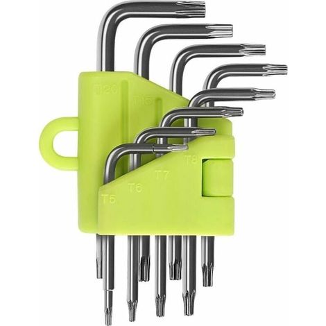 Clés Torx Coudée. Kit de 8 Pièces Clés Allen Torx. Tournevis Etoile T5 T6 T7 T8 T9 T10 T15 T20. Ensembles de Clés Outillage à Main Clés Hexagonales Torx -