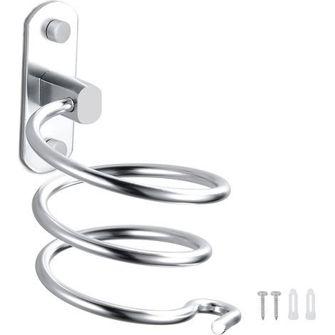 Haartrockner-Halterung, Aluminium, Wandhalterung, Haartrockner-Kabelhalter für Küche, Badezimmer, Badezimmer-Zubehör (Silber) (1/4)
