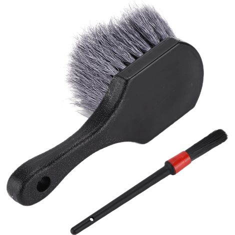 Ensemble de 2 brosses de nettoyage pour pneus de voiture, à poils souples, pour moyeux de roues, grilles d'aération et tableau de bord. (1/5)