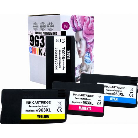 Inchiostro Inkdigo 963XL compatibile con HP OfficeJet Pro 9010 9019 9026 9010e, certificato TÜV. (1/4)