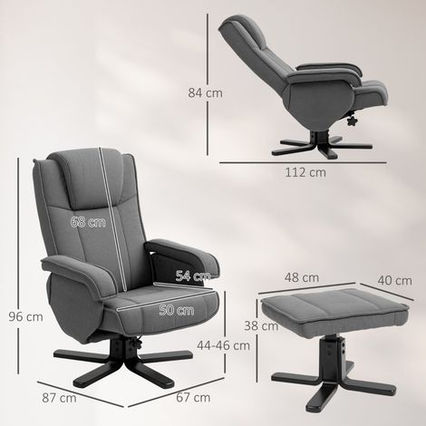 Fauteuil relax avec pouf, 360° rotatif, dossier inclinable, fonction inclinaison et bascule, revêtement velours, appui-tête, gris foncé, pour salon (1/5)