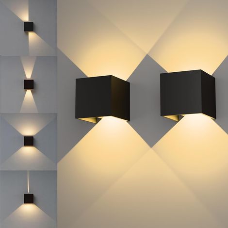 Schwarze Wandleuchte für den Innenbereich, 2 Stück, 12-W-Wandleuchte für den Außenbereich, verstellbarer Abstrahlwinkel, IP65, 3000 K warmweiße LED-Wandleuchte aus Aluminium (1/5)