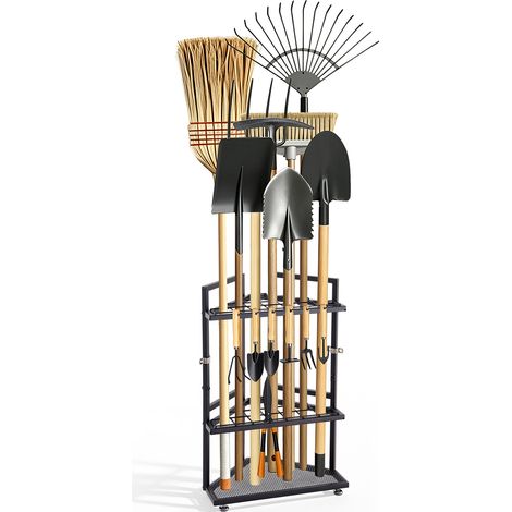 VEVOR Organisateur deOutils de Jardin pour Coin, 17 Emplacements, Porte-Outils de Garage en Acier Q235, avec Crochets pour Rateaux, Pelles et Balais, pour Abri de Jardin, Exterieur et Pelouse, Noir (1/5)
